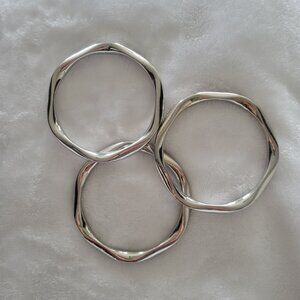 Rounded Hexagon Silver Metal Bracelets - Set of 3